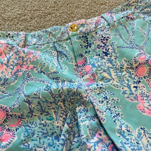 Lilly Pulitzer Callahan Knit Shorts Womens 10 Blue Pink Now You Sea Me Beach - Picture 2 of 11